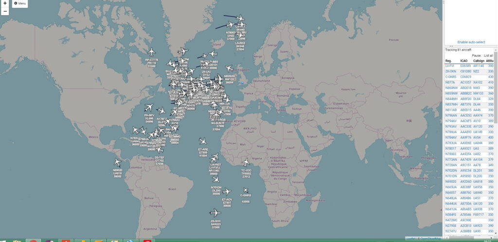 Plotting aircraft via the Inmarsat satellite using Jaero