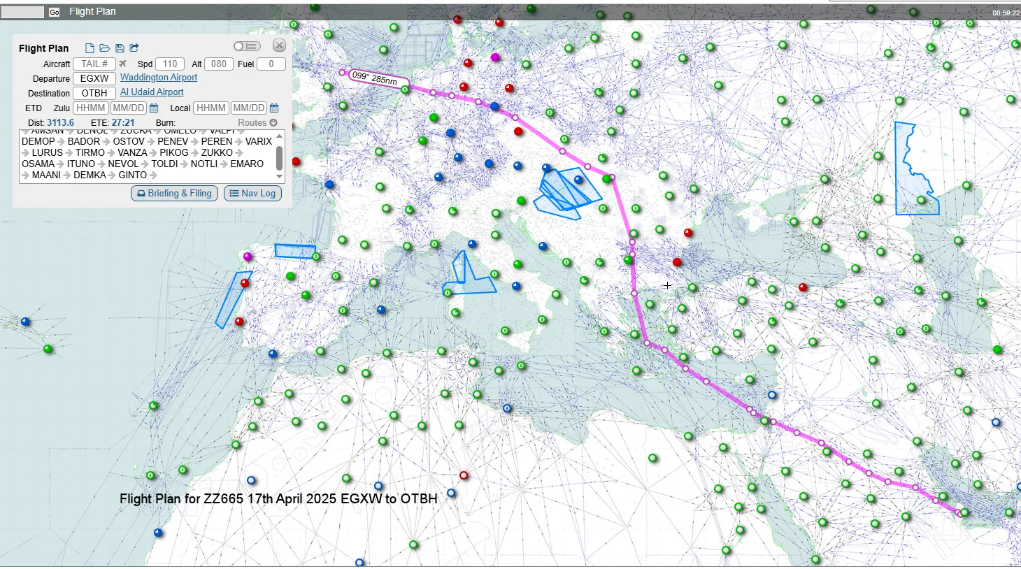 ZZ665 Flight Plan EGXW to OTBH