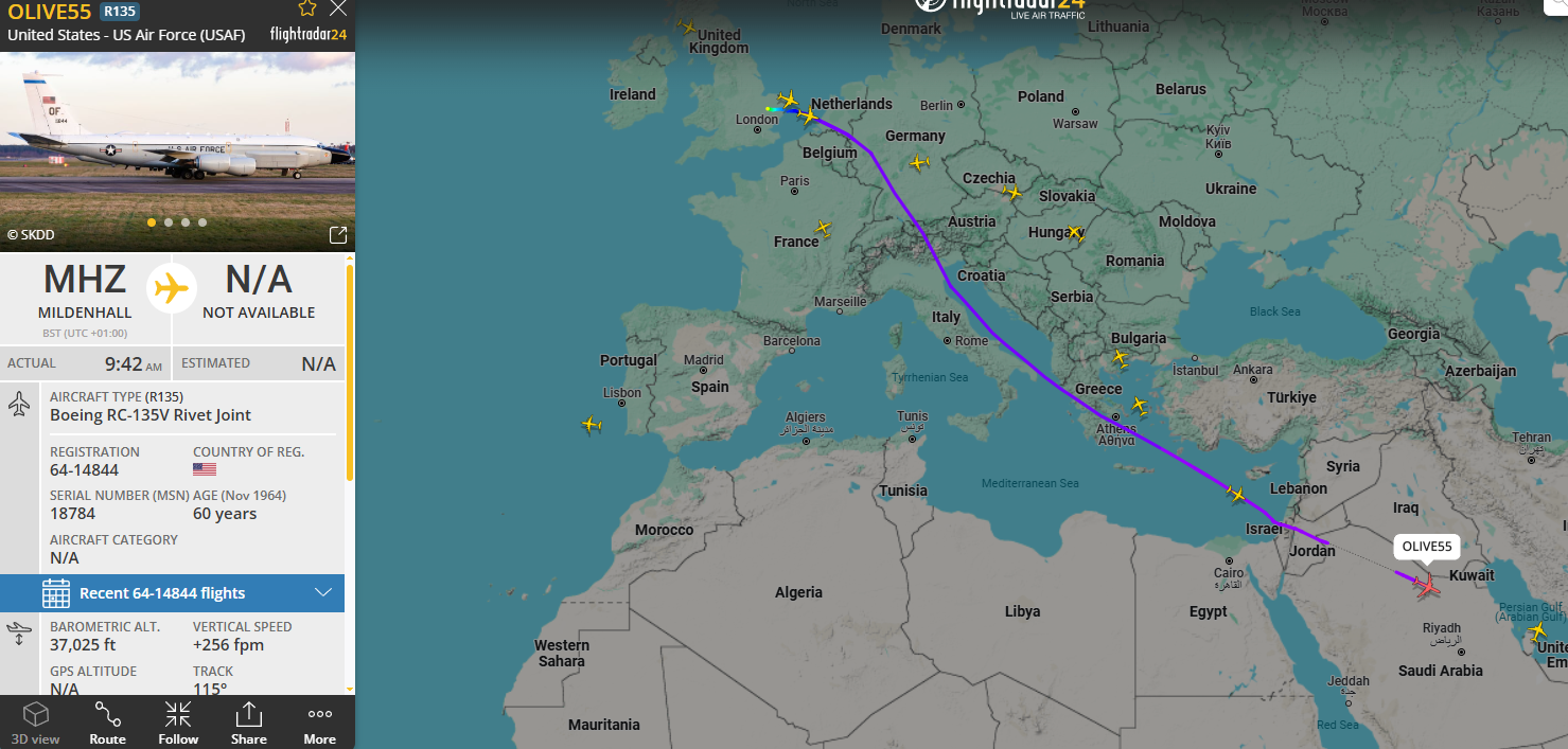 RC-135 64-14844 Mildenhall to Al Udeid